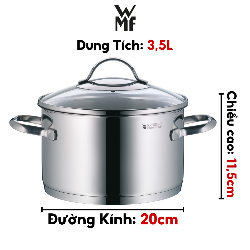 Nồi Đáy Từ 3 Lớp WMF Provence Plus High Casserole 20cm 3.5L Nguyên Khối Dùng Cho Mọi Loại Bếp  - 0722206380