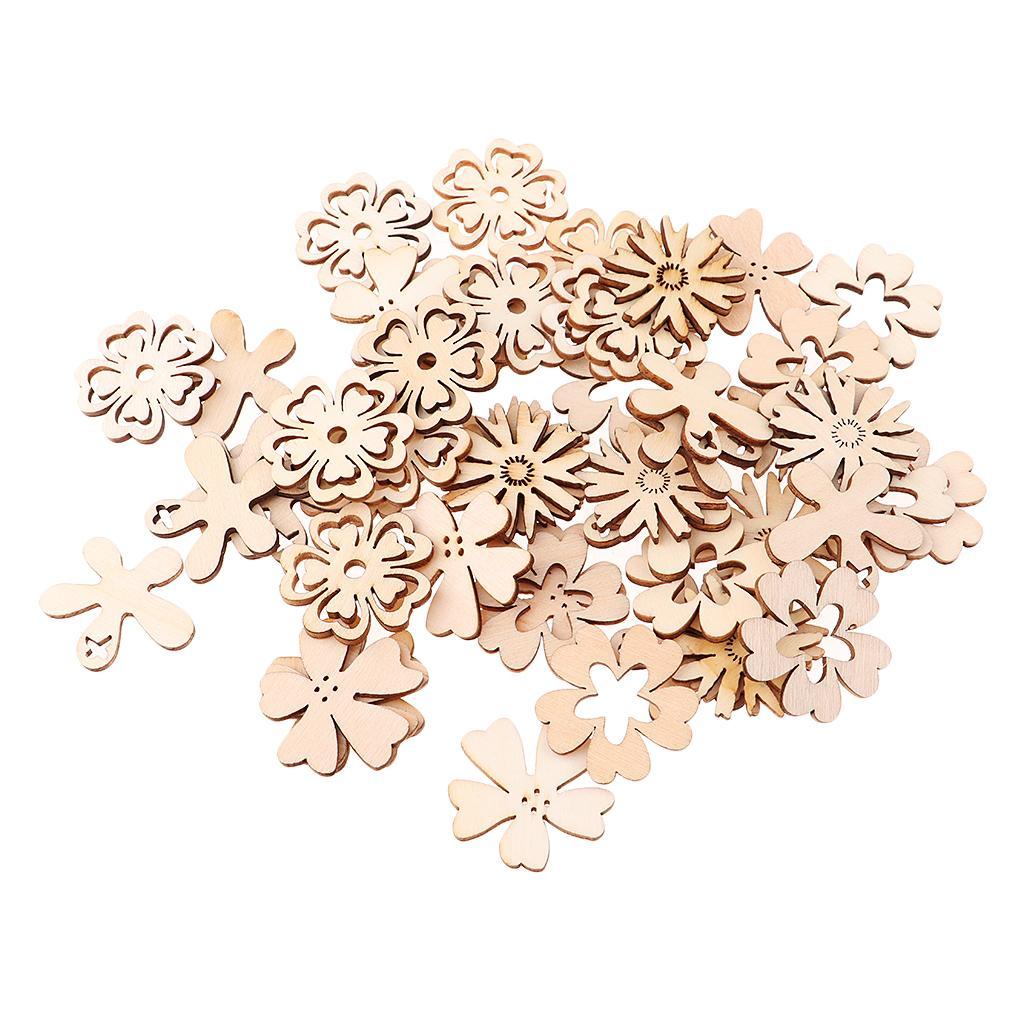 100 Pieces Novelty Wooden Shapes Wooden Gear Flower Shapes Craft Blank Natural Unfinished Cutout Shape Home Decoration