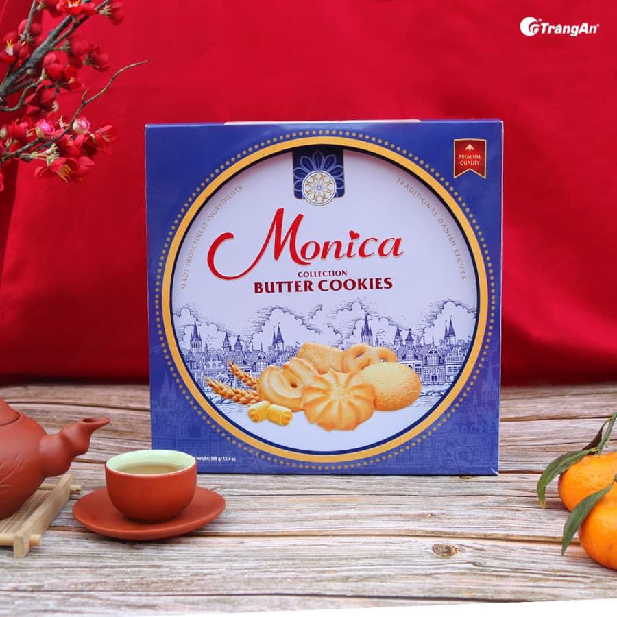 Bánh quy bơ sữa hỗn hợp Monica 380g, hộp thiếc, thương hiệu Tràng An, hạn sử dụng 18 tháng, tặng kèm túi giấy to hơn