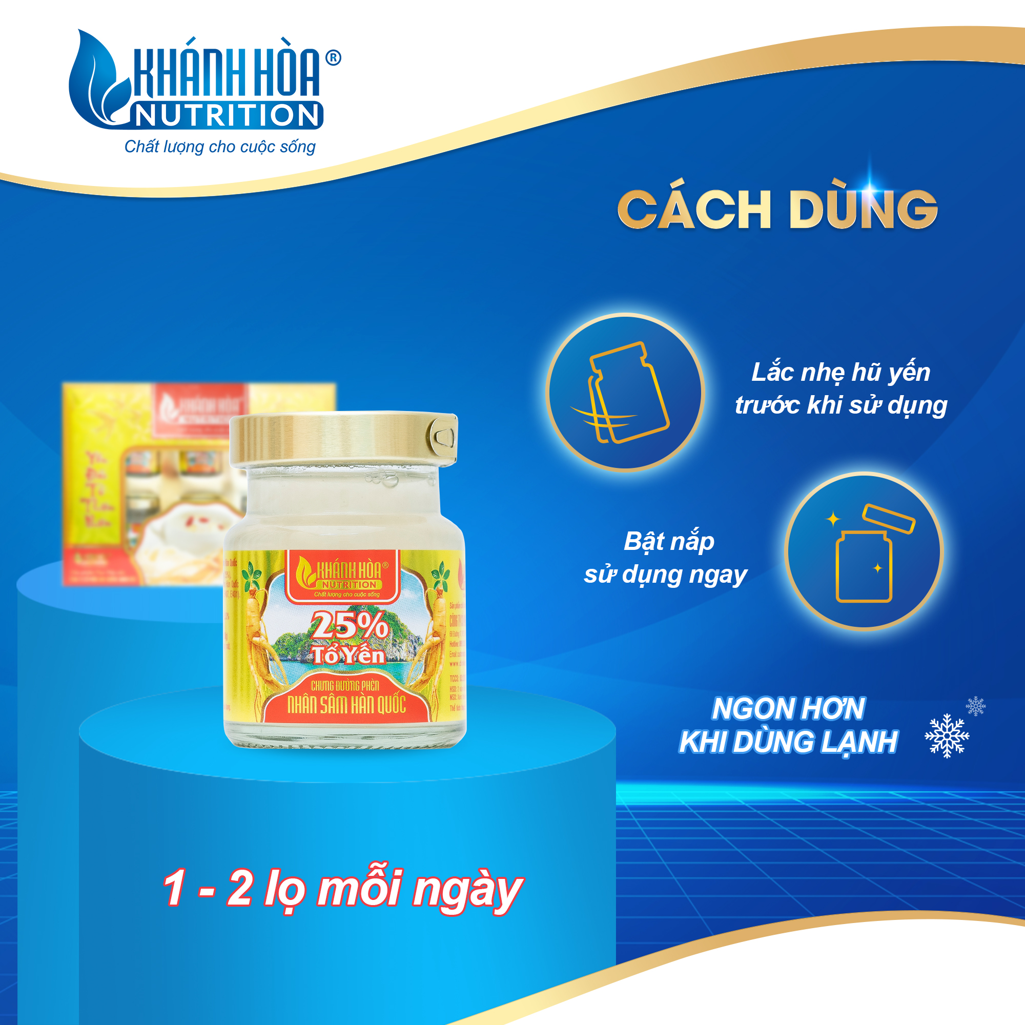 Hộp Quà Tặng 6 Lọ Nước Yến Sào chưng Nhân Sâm Hàn Quốc Khánh Hòa Nutrition 25% (lọ 70ml)