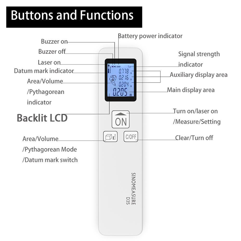 Máy Đo Khoảng Cách Kỹ Thuật Số Laser Cầm Tay D35 115FT 35m Dùng Pin