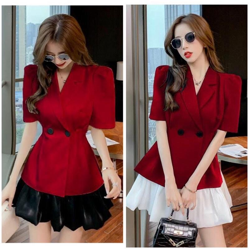 SET ÁO ĐỎ CỔ VEST + CHÂN VÁY XOÈ - KÈM HÌNH THẬT