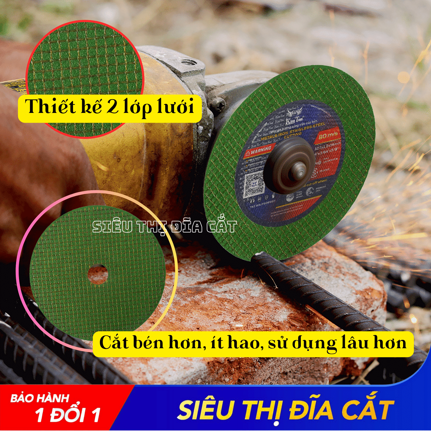 Đá Cắt Cao Cấp KingTom 107x1.2x16mm - Lốc 25 Viên