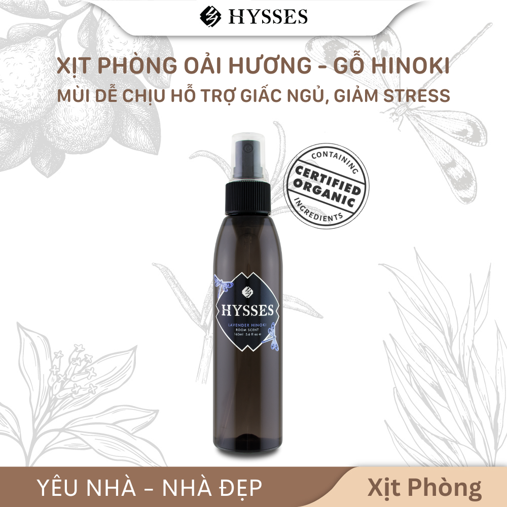 Xịt Thơm phòng Cao Cấp Hysses Room Scent Giúp Xua Đuổi Muỗi & Côn Trùng, Hương Thơm Dễ Chịu, Giảm Căng Thẳng Và Hỗ Trợ Giấc Ngủ Với Tinh Dầu Oải Hương - Gỗ Hinoki Hữu Cơ Tự Nhiên