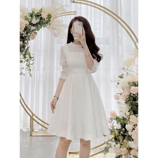Đầm dạ hội trắng xòe vải voan xịn dạo phố hay dự tiệc cưới cực dễ thương