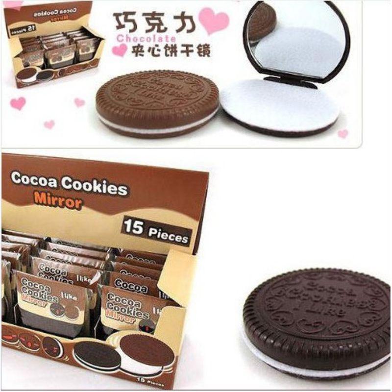 0Gương Mini Cầm Tay Trang Điểm Kèm Lược Hình Bánh Quy Cookies