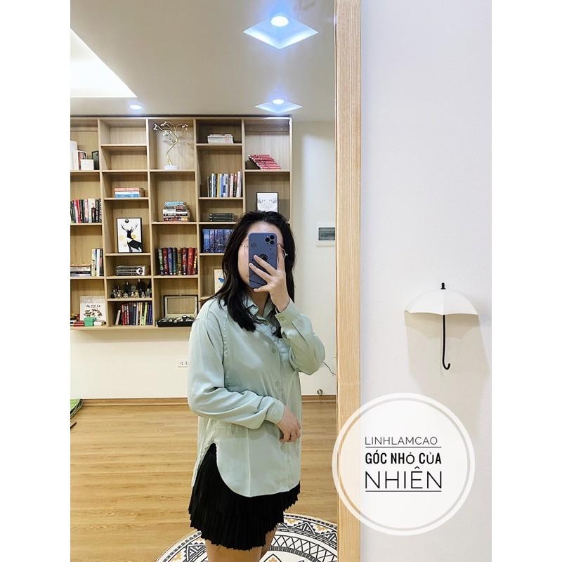 Áo Sơ Mi Form Rộng Lụa Tăm Cổ Đức Dáng Lệch Tà