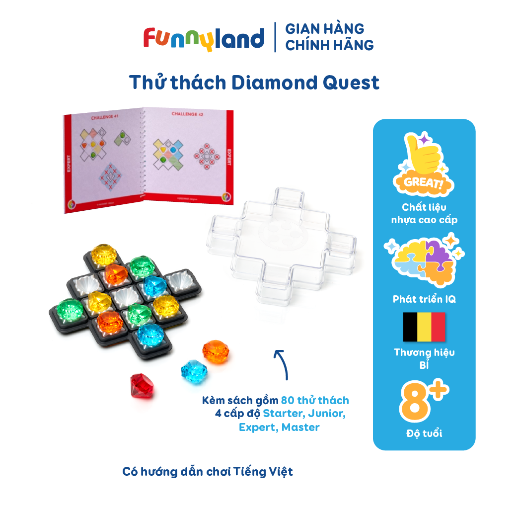 Đồ chơi trí tuệ SmartGames Thử thách Diamond Quest cho bé từ 8 tuổi với 80 thử thách