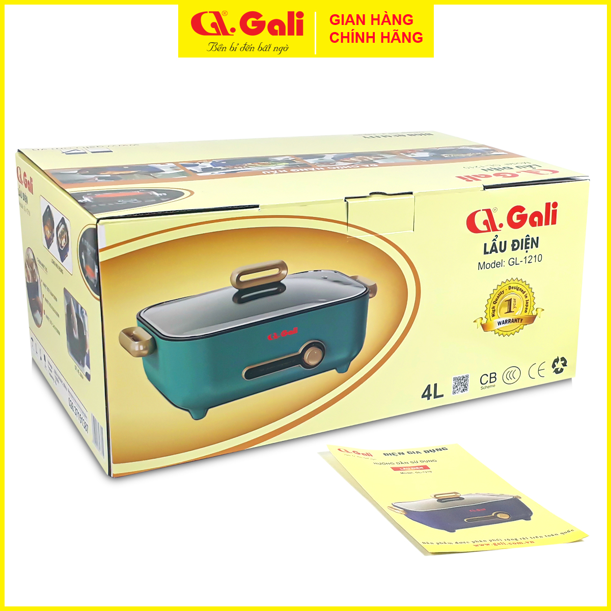 Nồi lẩu điện đa năng Gali 5 lít, nồi lẩu 1500w, chiên, xào, hấp, thân 2 lớp, hàng nhập khẩu chính hãng bảo hành 24 tháng