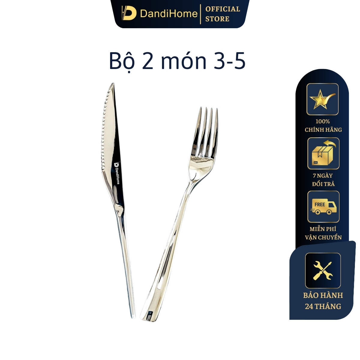 Bộ Dụng Cụ Bàn Ăn Dao Thìa Nĩa Inox 304 Dandihome Cao Cấp - Bộ Dao Nĩa Beefsteak 2 Chiếc 3 - 5