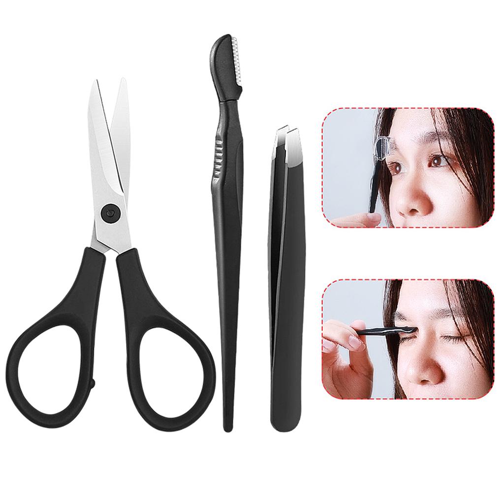 Portable 3pcs/set Eyebrow  Kit Slant Tip Tweezers for Women Trimming