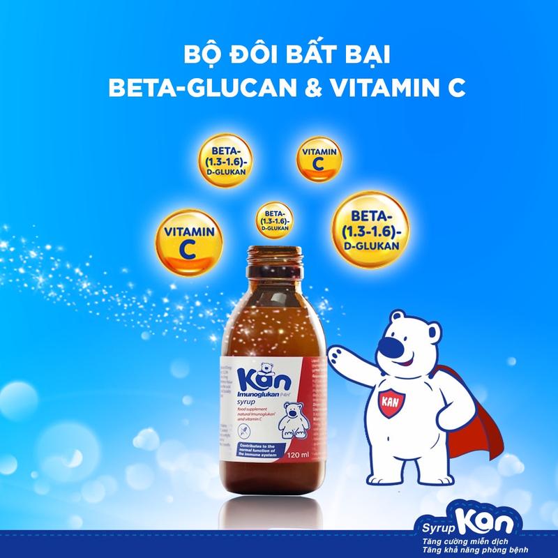 [Mua 2 Tặng 1 Canxi KidWell] 2 Siro Kan Imuno Glukan hỗ trợ miễn dịch nâng cao sức đề kháng cho bé - Chai 120ml
