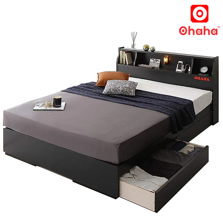 Giường ngủ gỗ Công Nghiệp Cao Cấp OHAHA chuẩn Nhật - Black Bed