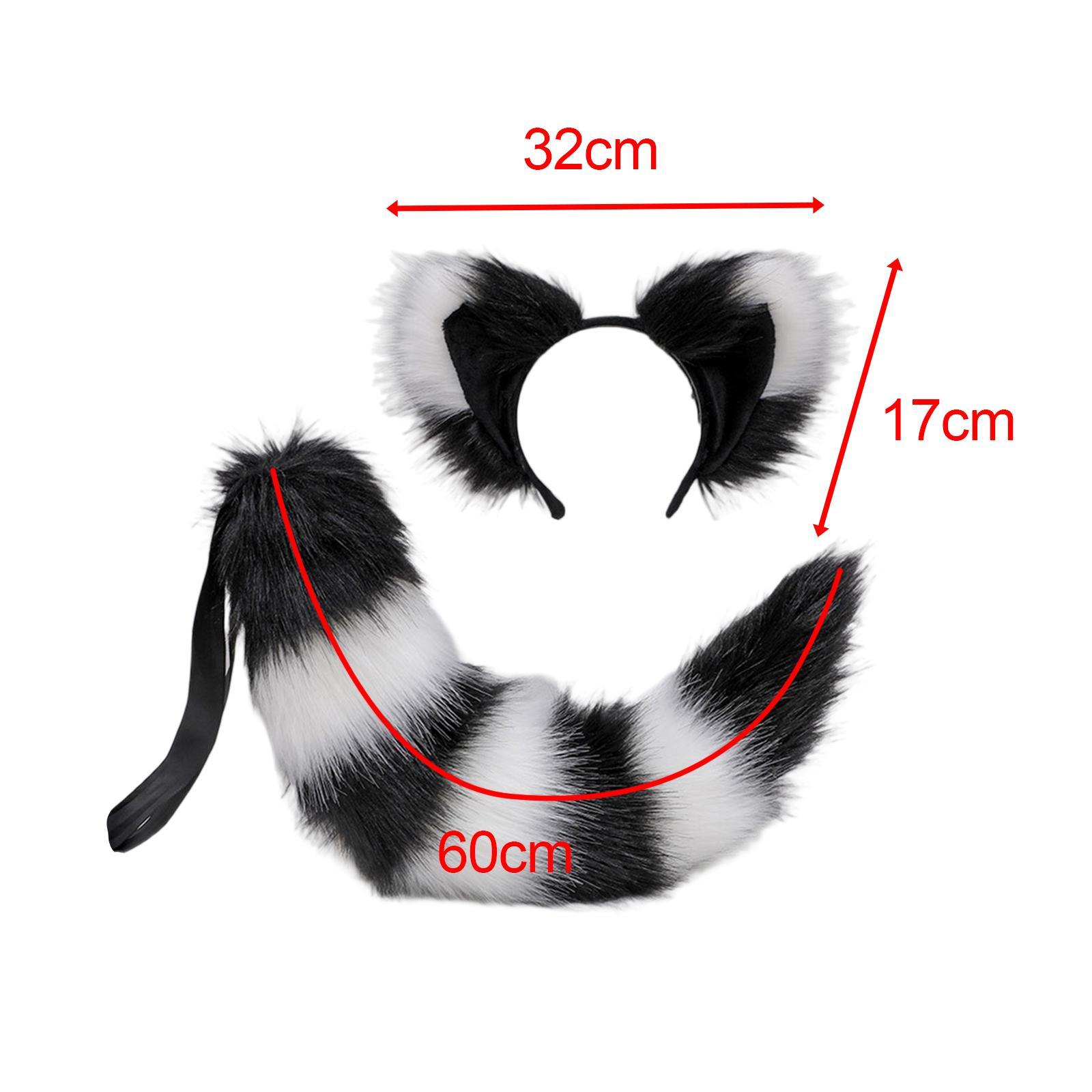 Cats Ears Hair Hoop Large Tail Cosplay Headband Props Fancy Dress Costume Furry Decor Headwear for Carnival, Performance, Halloween, Party