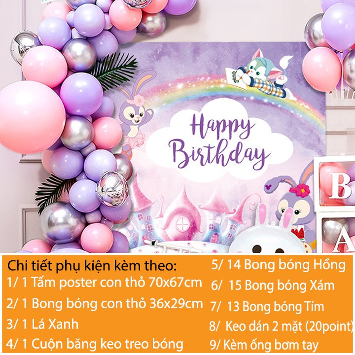 Sét bong bóng trang trí sinh nhật happy birthday cho bé hình con thỏ - Bộ trang trí tiệc thôi nôi, đầy tháng cho trẻ