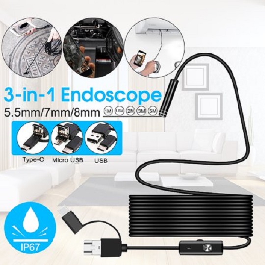Camera nội soi chống nước 3in1 dùng cho mọi máy tính/ diện thoại hỗ trợ UVC
