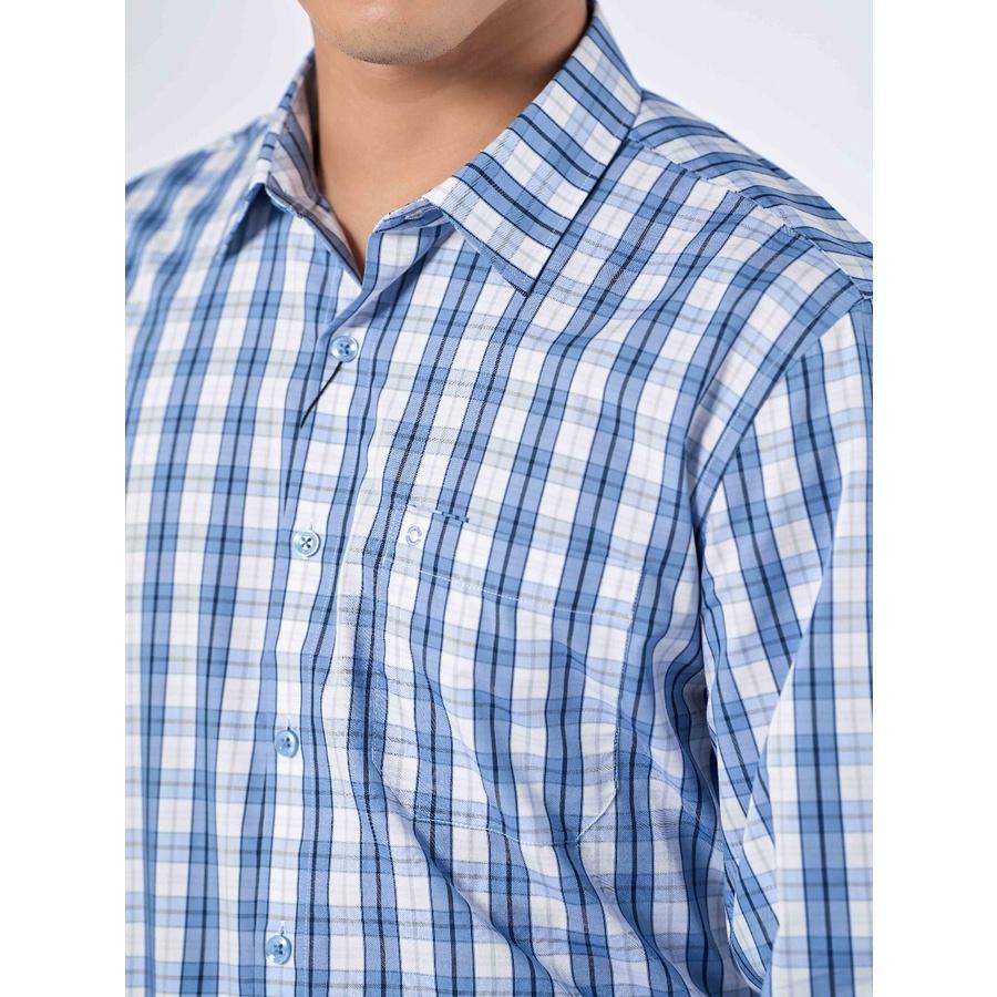OWEN - Áo sơ mi dài tay Owen Regularfit chất cafe kẻ ca rô xanh 220870