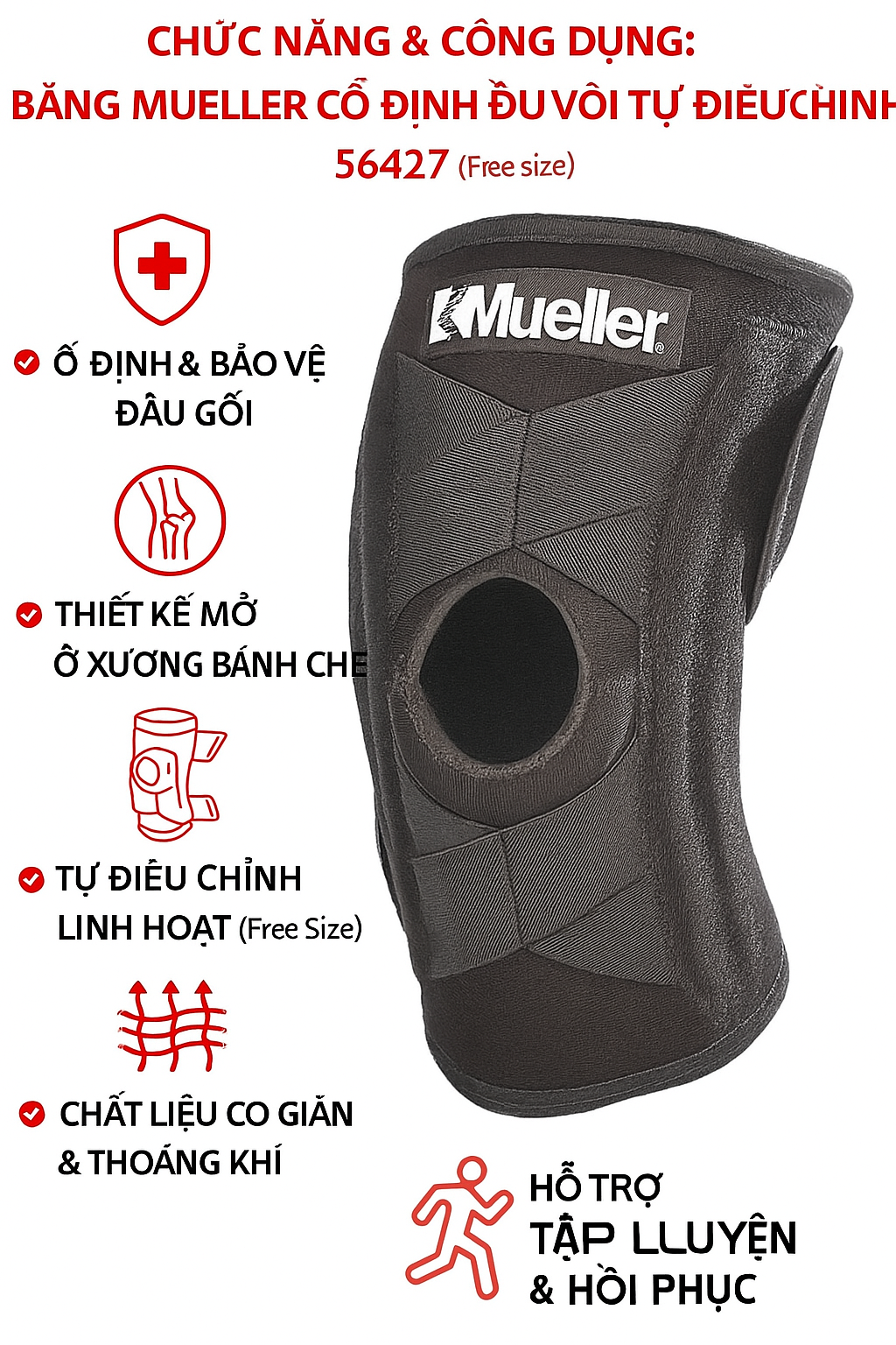 BĂNG MUELLER CỐ ĐỊNH ĐẦU GỐI TỰ ĐIỀU CHỈNH 56427(free size )