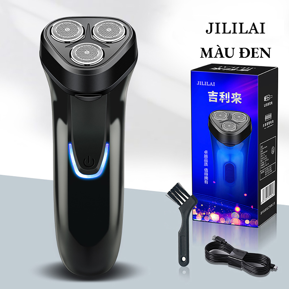 Máy Cạo Râu Jililai Ba Lưỡi Cạo 3D Thép Ko Gỉ Lưỡi Cạo Tổ Ong Tự Mài Sạch Sẽ An Toàn Đèn Led Hiển Thị Pin