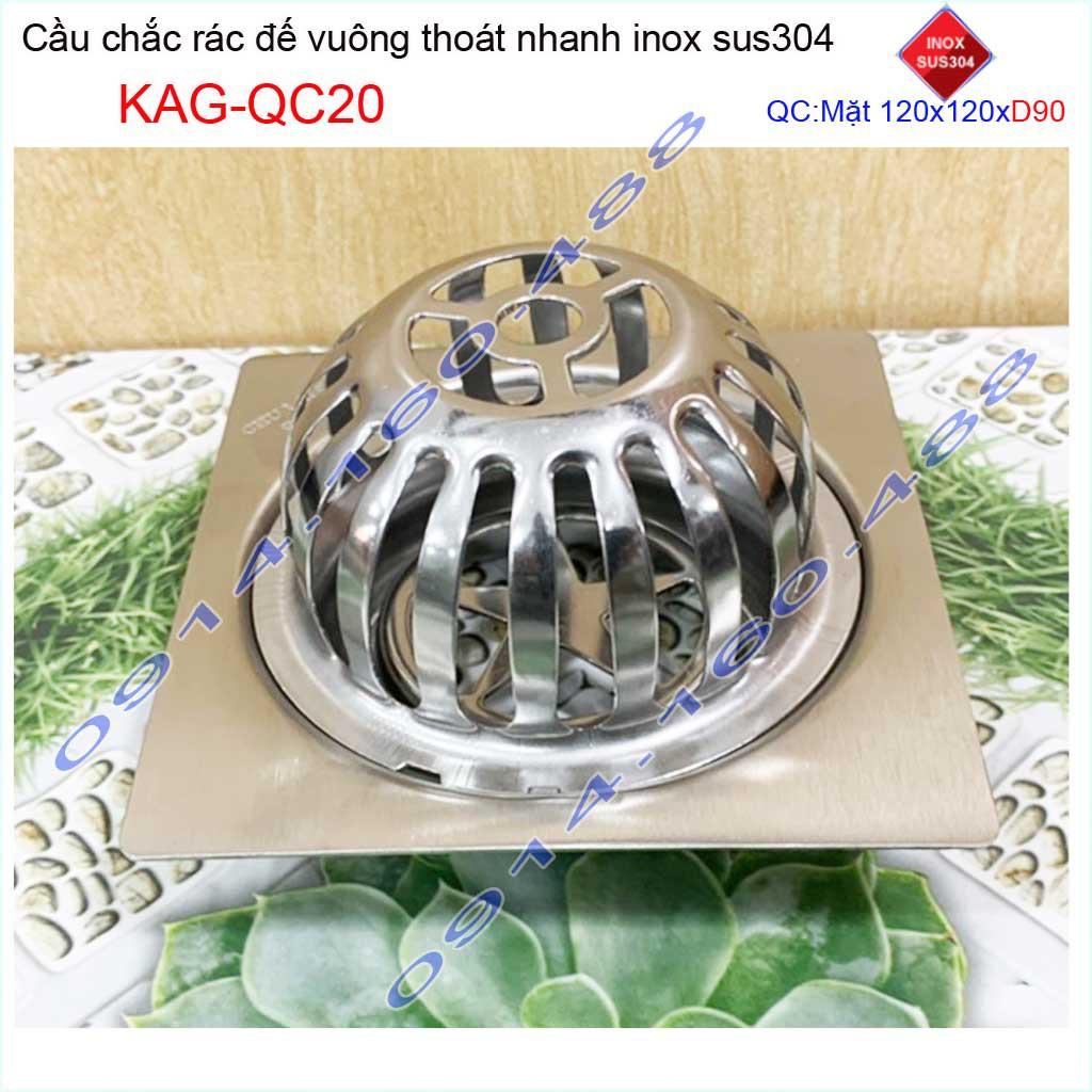 Cầu chắn rác đế vuông 12x12cm D90 KAG-QC20, Phễu thoát nước sân thượng SUS304 ống 9cm thoát nhanh chắn rác tốt