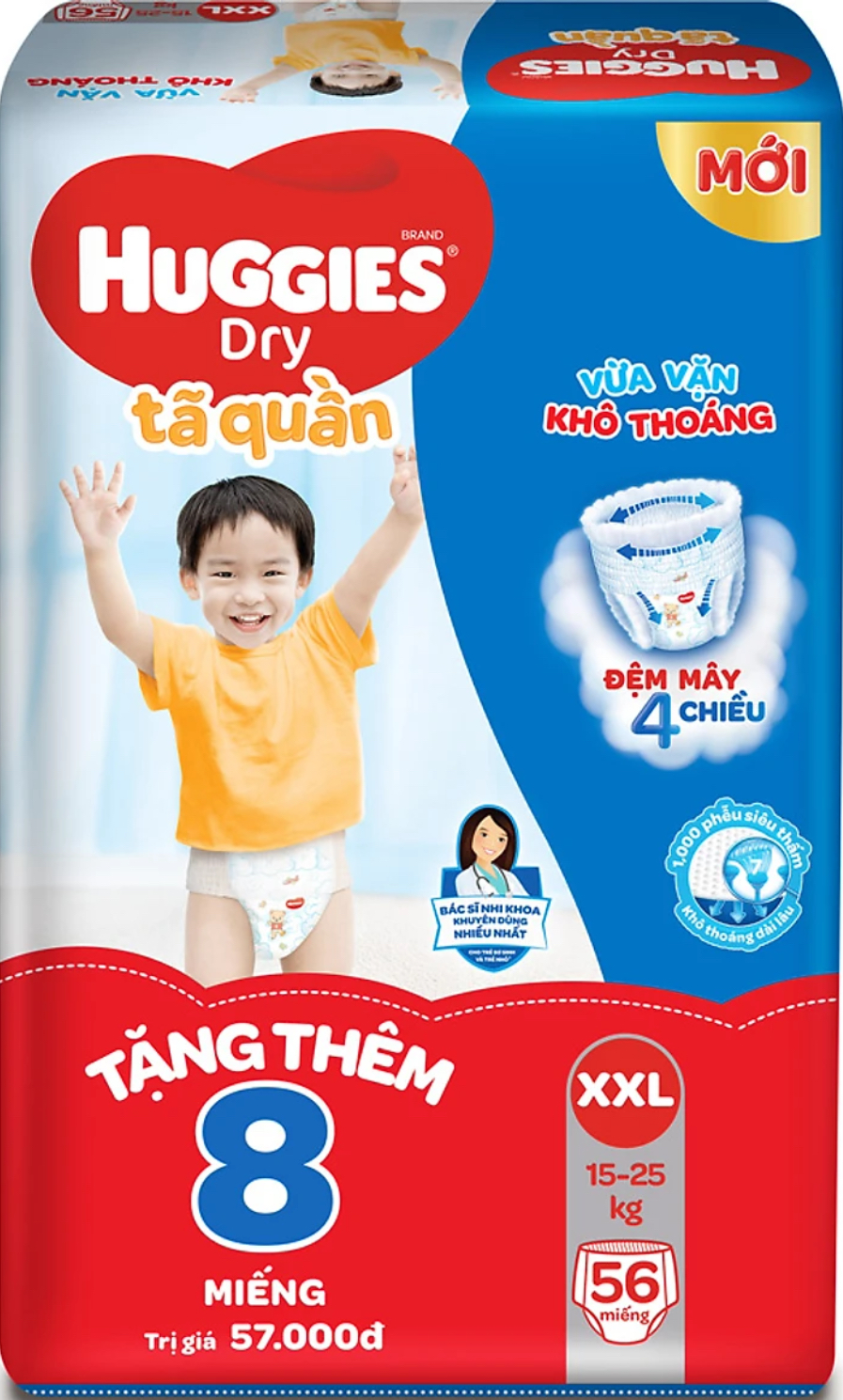 Tặng Thêm 8 Miếng-Mẫu Cũ Tã quần Huggies XXL56- Date luôn mới