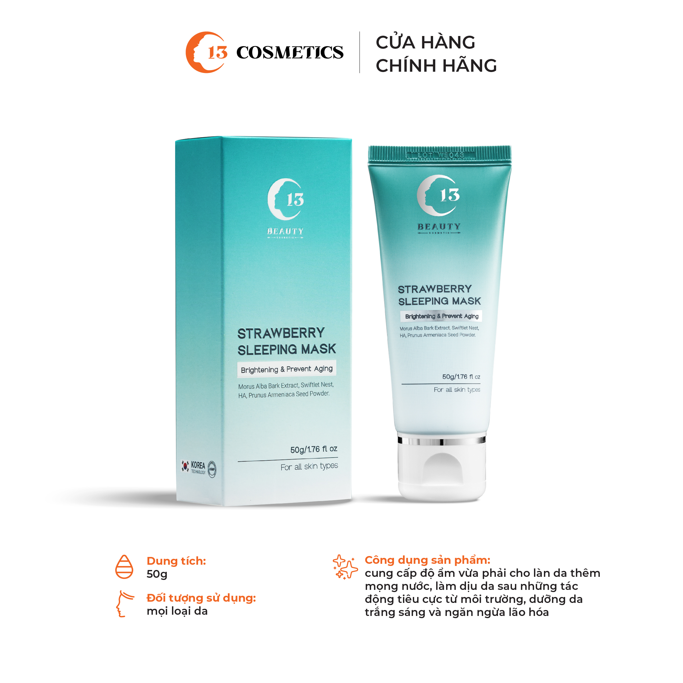 Combo Tái Tạo Da Gồm 1 Kem Dưỡng Trắng Da Body Đêm và 1 Hộp Mặt Nạ Ngủ Dâu C13 Cosmetics Thu Trang