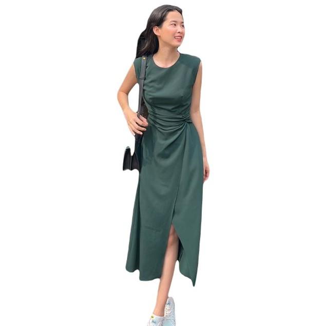 JOVEN-Đầm độn vai xanh lá/vàng/nude