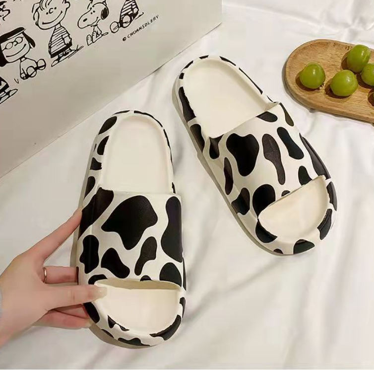 Dép bánh mì Ulzzang đế 5 cm bò sữa ngựa vằn màu loang đi chơi đi trong nhà tiện lợi giá rẻ cho nam nữ êm chân