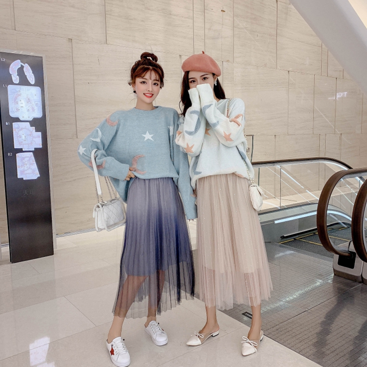 Áo len nữ phom rộng ulzzang họa tiết ngôi sao - DL10286