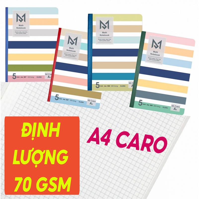 Vở caro Klong 200 trang, 120 trang, 80 trang A4, B5 kẻ ngang, dot grid (đủ loại