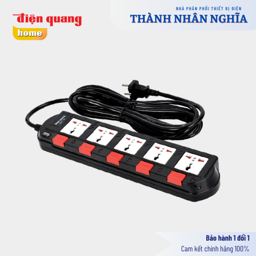 Ổ cắm Điện Quang ĐQ ESK SM750SL (5 lỗ 3 chấu, 5 công tắc)