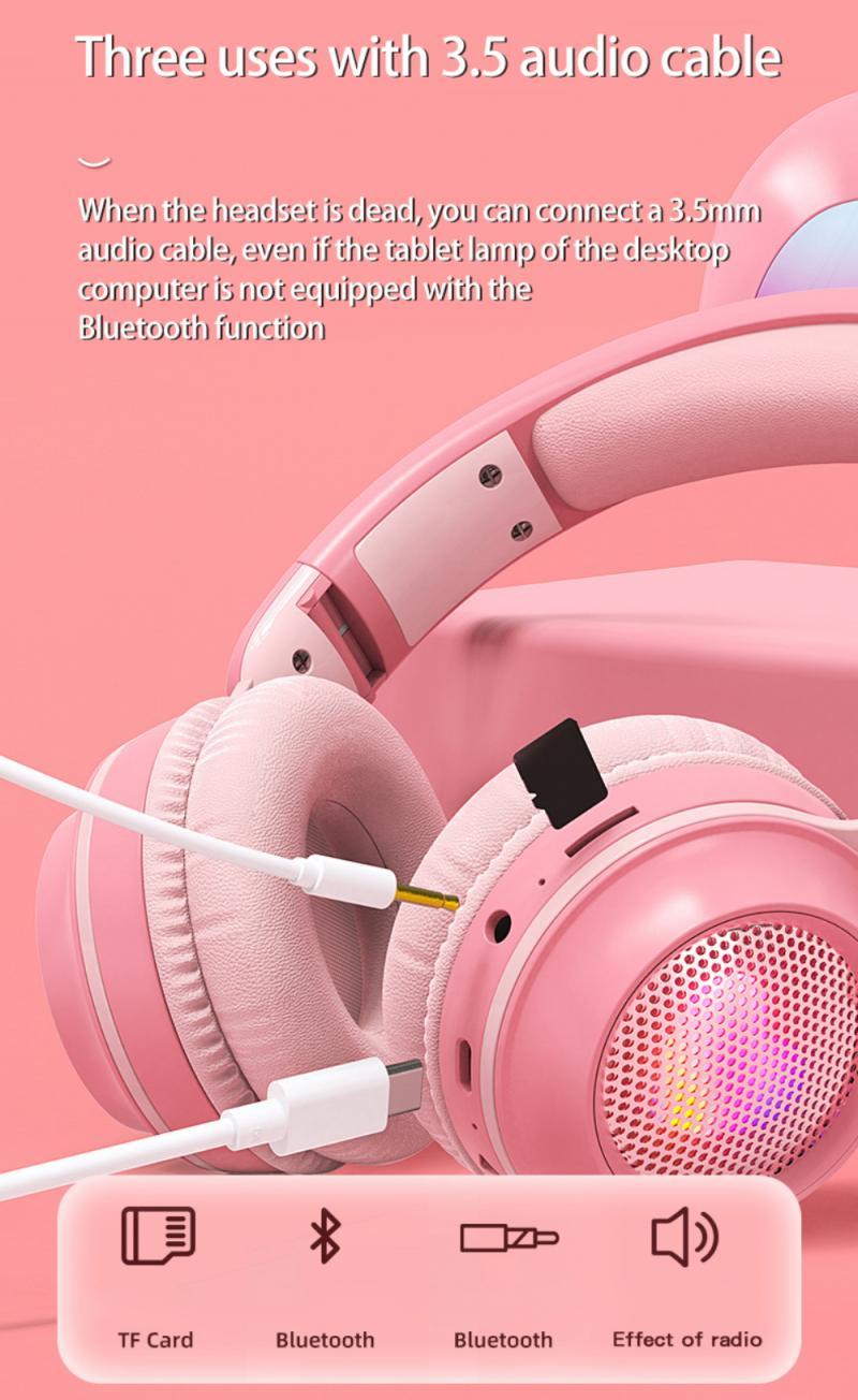 Thỏ Tai Bluetooth Không Dây-Tai Nghe Tương Thích Nữ Có Thể Gập Lại Thẻ Dạ Quang Hoạt Hình Điện Thoại Di Động Máy Tính Tai Nghe Đa Năng