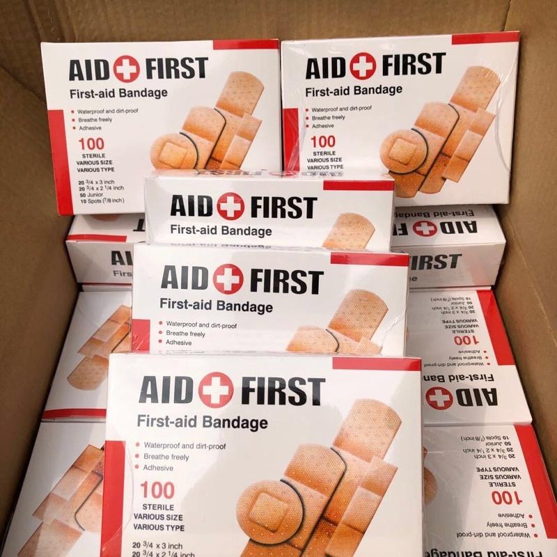 Combo 100 miếng băng keo cá nhân - Hộp băng cá nhân vết thương Urgo Aid First 100 miếng, băng dán vết thương nhiều size