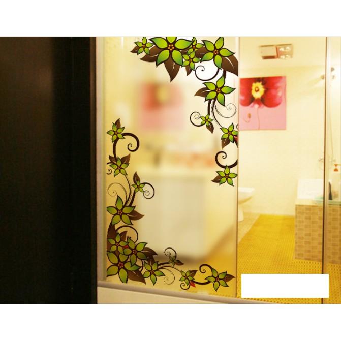 Decal Dán Kính Cao Cấp - Hoa Dây Leo Xanh Lá Đậm