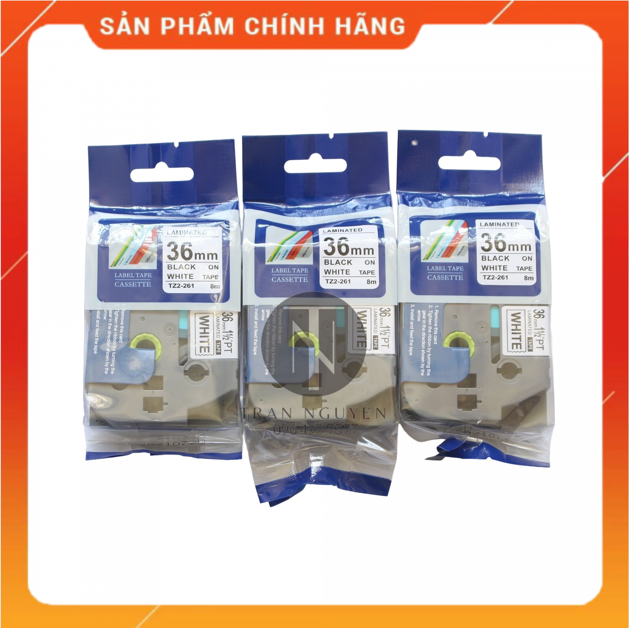 Nhãn In Brother Tz2-261 Đen nền trắng 36mm x 8m - Hàng nhập khẩu