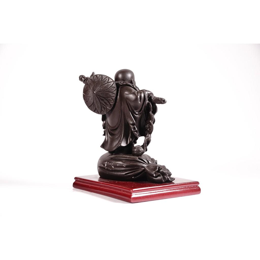 Tượng phật Di Lặc vác tiền trên bao tải có đế nâu đất - Cao 11cm