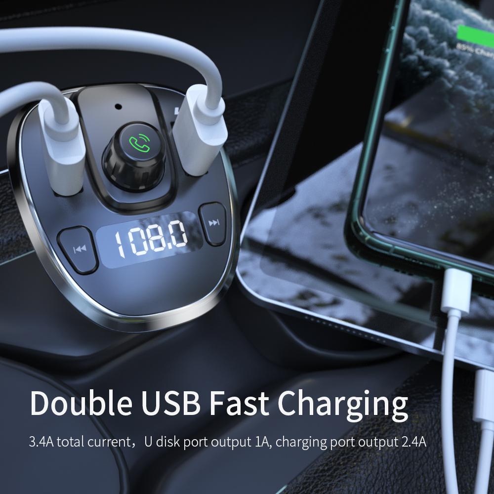 Essager USB Bộ sạc xe hơi Bluetooth 5.0 Bộ dụng cụ xe hơi FM FM MP3 U Disk TF Card Player Điện thoại di động cho Auto