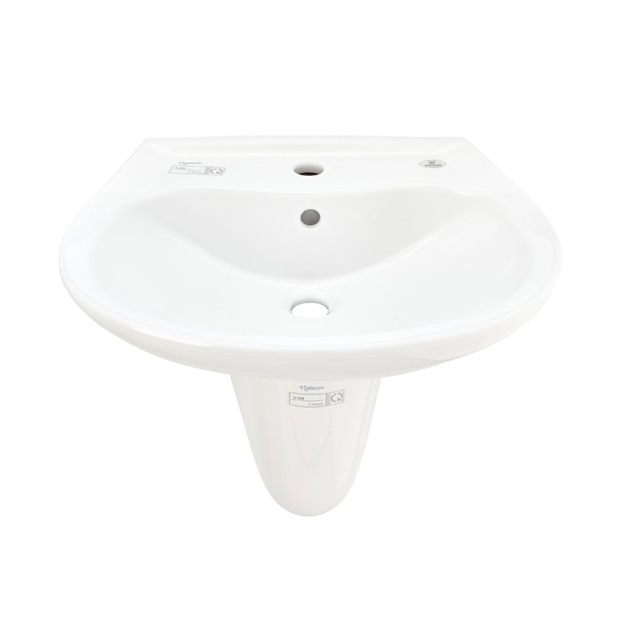 Bộ lavabo treo tường chân ngắn Viglacera V39 sứ Ceramic trắng sáng, men Men Nano Titan diệt khuẩn đến 86%, lòng sâu, có lỗ xả tràn - Hoa Sen Home - Hàng chính hãng