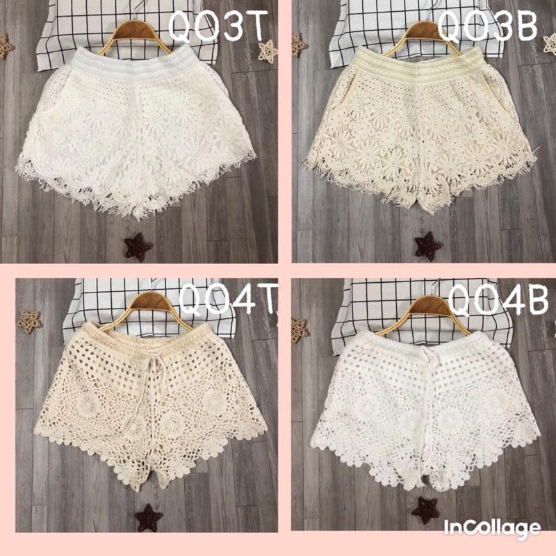 -Quần short nữ ren hoa hai lớp hàng QC mặc đi biển đi chơi