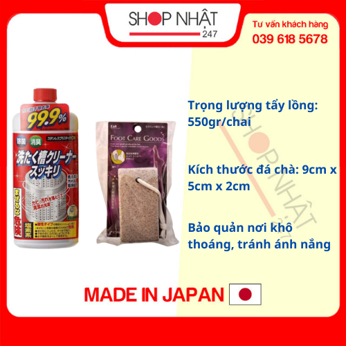 Combo nước tẩy vệ sinh lồng máy giặt + đá chà gót chân nội địa Nhật Bản