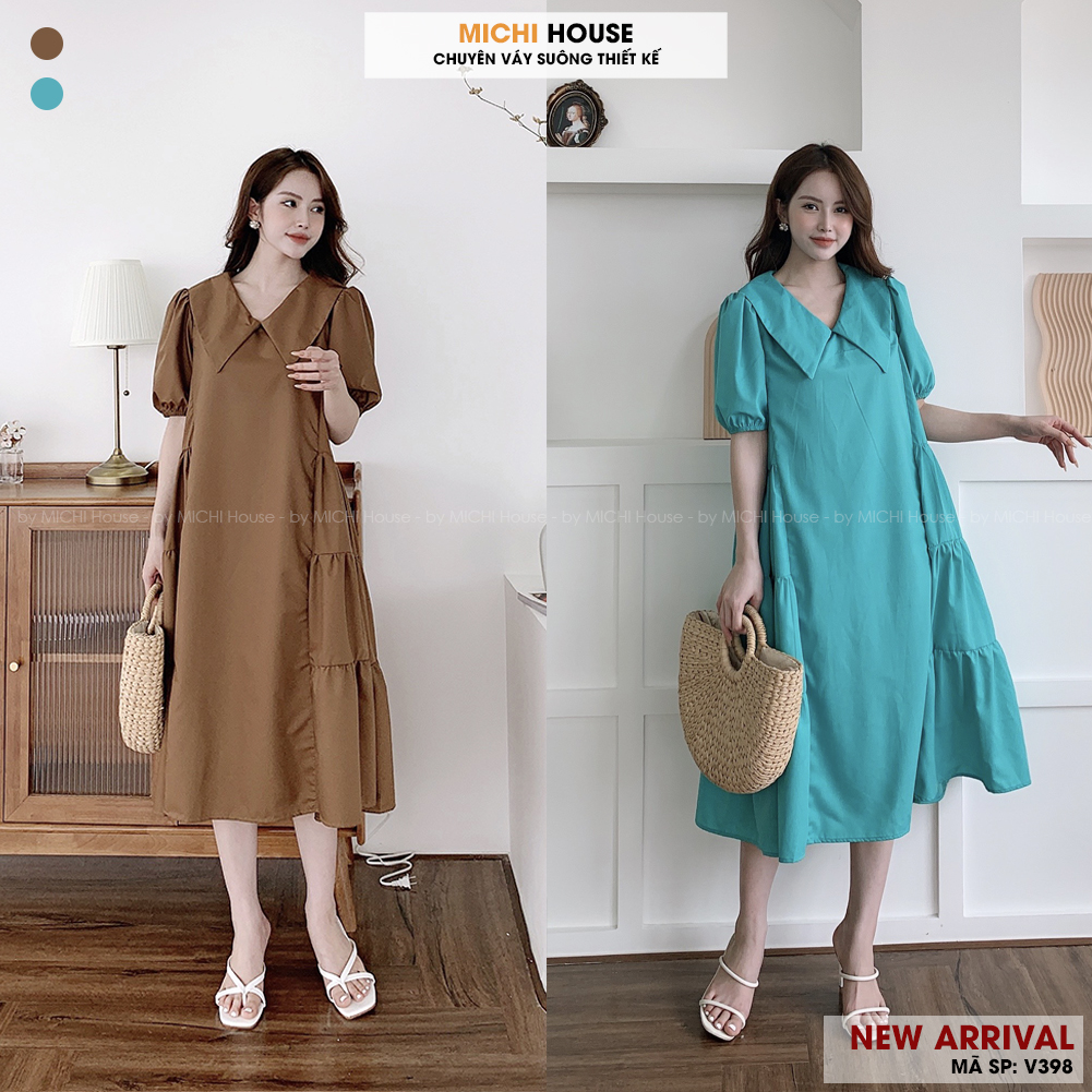 Đầm Suông MICHI House - V398 Váy Xuông Rộng Có Cổ Freesize Chất Thô Mát Có Thể Mặc Bầu