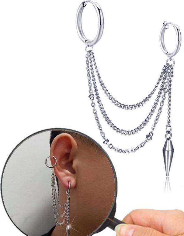 Bông Tai Nam Nữ Tua Rua Đã Bấm Hay Chưa Bấm Tai Đều Đeo Được Chất Liệu Thép Titan Ko Đen TT 2317 - 1 Chiếc