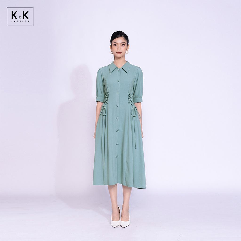 Đầm Sơ Mi Dáng Xòe Màu Xanh K&amp;K Fashion KK140-05 Chất Liệu Tuyết Sa Hàn