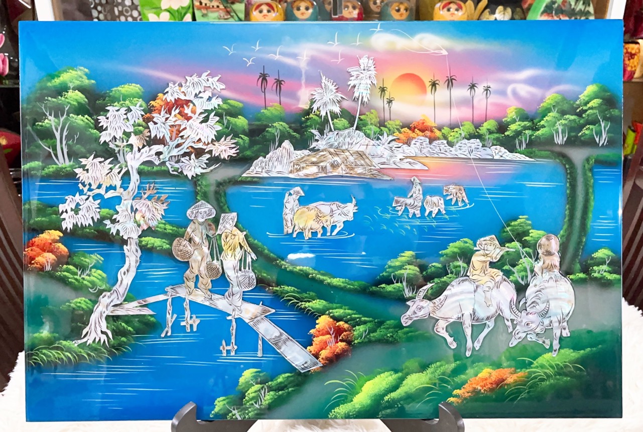 Tranh sơn mài - ĐỒNG QUÊ VIỆT NAM - Khảm cừ cao cấp, hàng xuất khẩu nhiều size