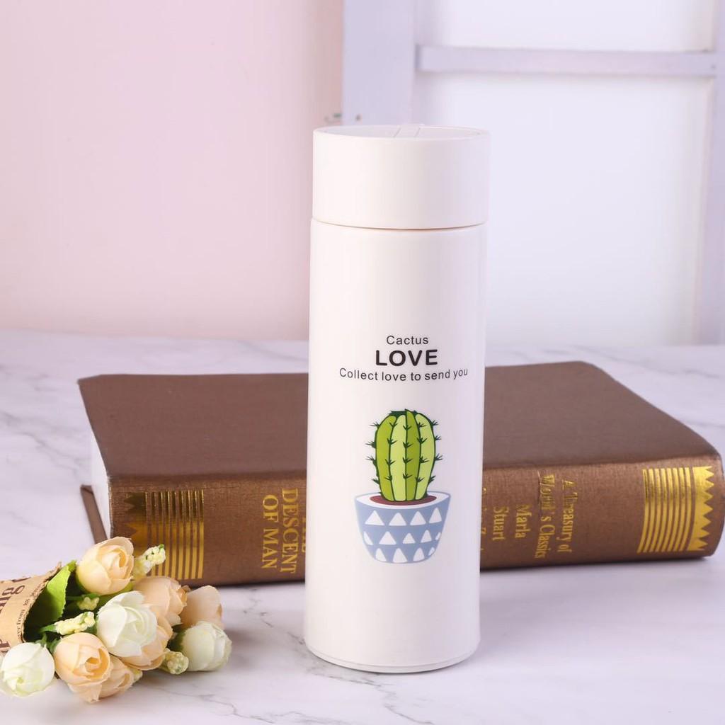 Bình Đựng Nước Lõi Thủy Tinh Vỏ Nhựa Họa Tiết Xương Rồng Dung Tích 450ml