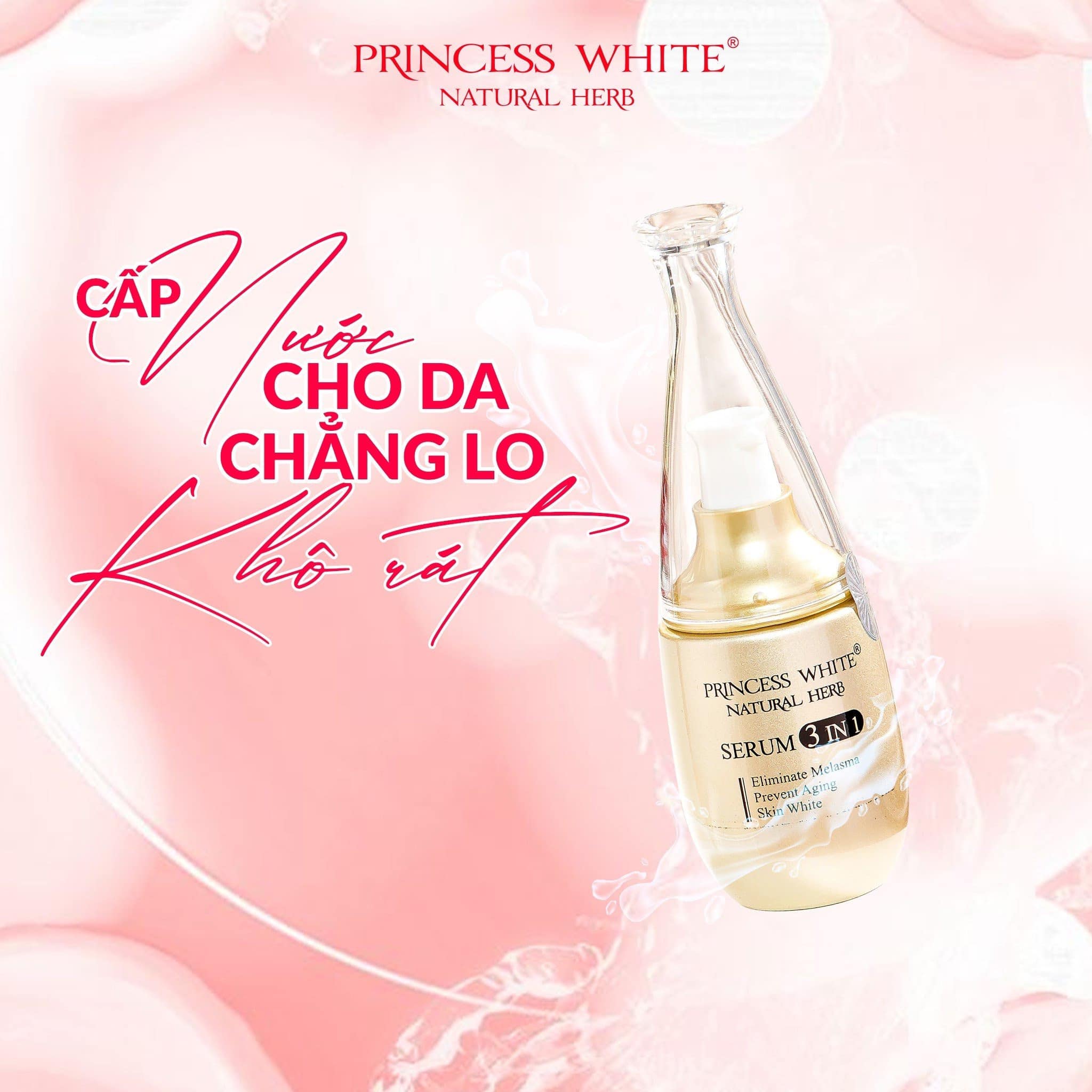 Serum 3 in 1 Princess White tái tạo da, dưỡng trắng