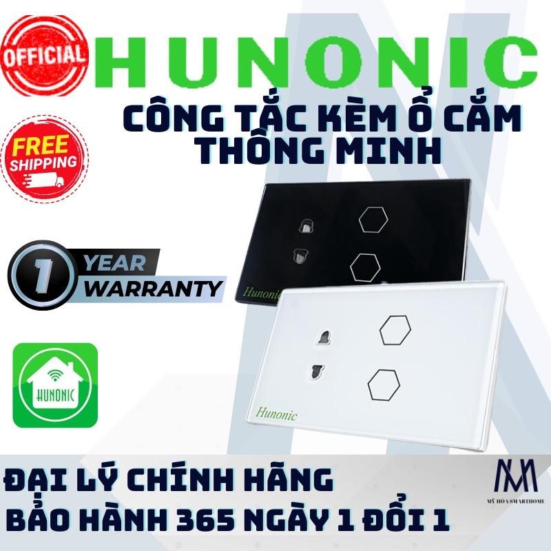 Công Tắc Thông Minh Kèm Ổ Cắm Hunonic Đen-Trắng│Công Tắc Cảm Ứng Đế Âm Chữ Nhật -2022