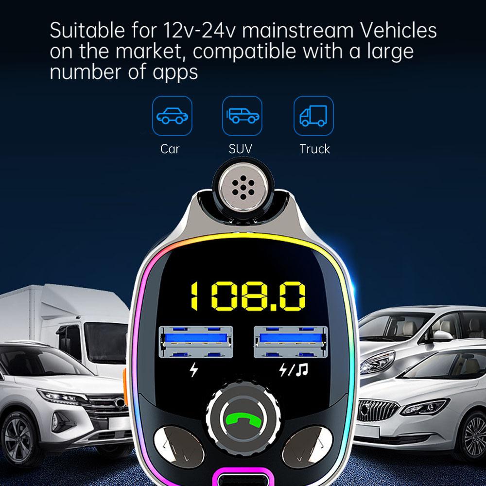 Car MP3 Music Player BT Wireless FM Transmitter Radio Adapter USB/PD Car Charger 7 Colors LED Backlit Support TF Card