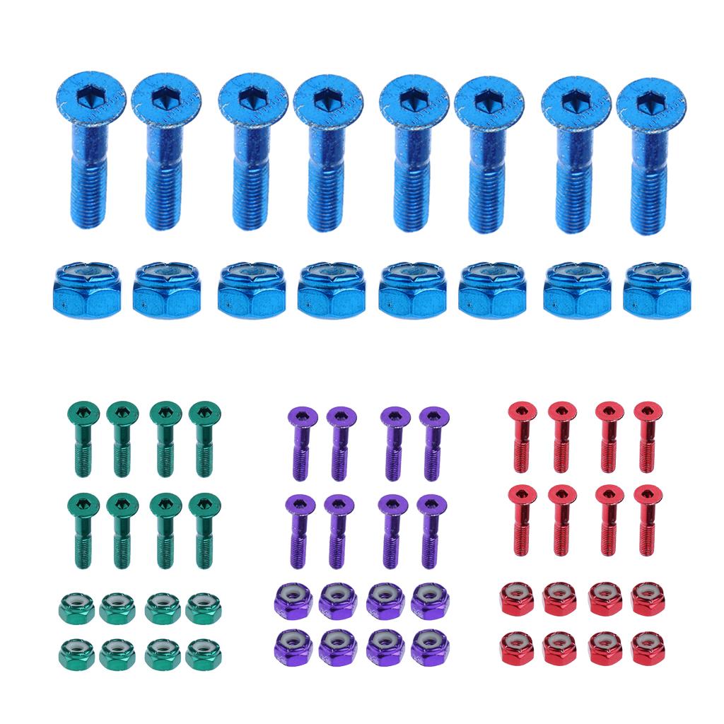 2x8pcs Replacement Skateboard Truck Hardware Set Longboard Screws Bolts Blue