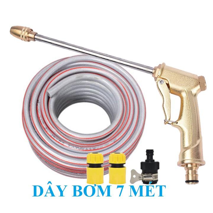 Bộ dây vòi xịt nước rửa xe, tưới cây .tăng áp 3 lần,loại 7m,10m 206701-3 đầu đồng,cút,nối đen+tặng mở chai
